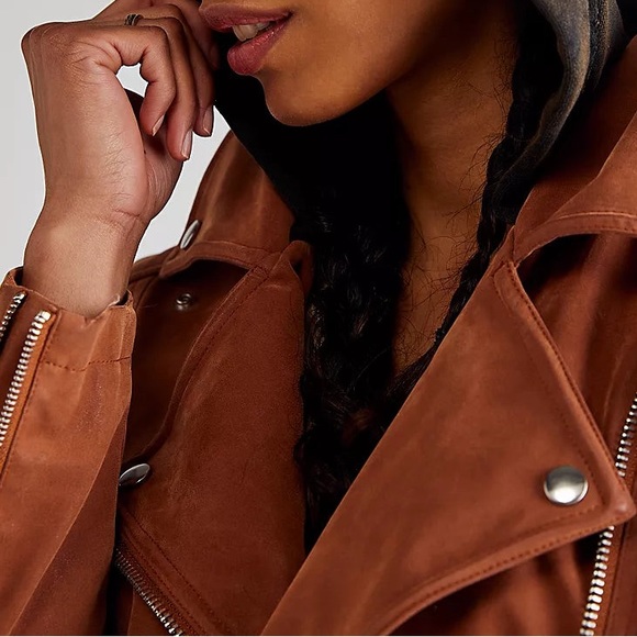 New FREE PEOPLE Suede Imitation Hooded Moto Jacket 593JS - Picture 4 of 4